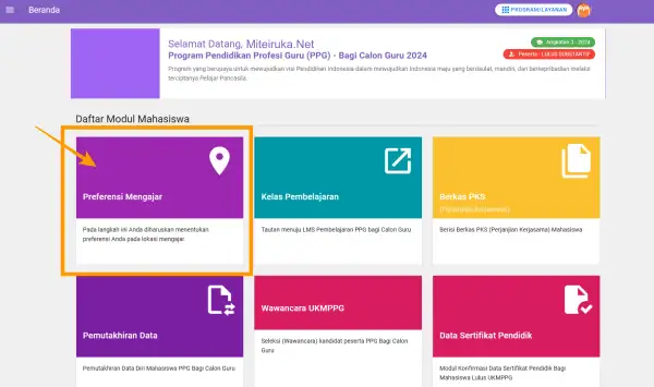 Klik Preferensi Mengajar SIMPKB